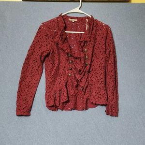 Gimmicks red lacey cardigan. Accent buttons. Size XS